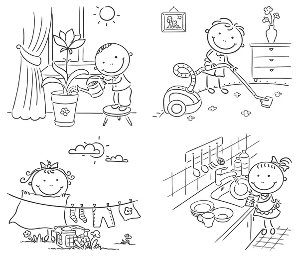 Niños ayudando a sus padres con las tareas del hogar — Vector ... Niños ayudando a sus padres con las tareas del hogar — Vector ...