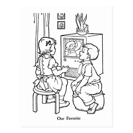 Niños cariñosos retros del libro de colorear TV Postal | Zazzle