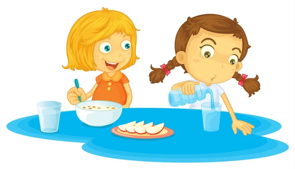 Kids having breakfast — Stock Vector © interactimages #10593693