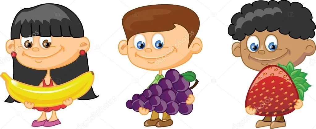Niños de dibujos animados con frutas — Vector stock © virinaflora ... Niños de dibujos animados con frutas — Vector stock © virinaflora ...