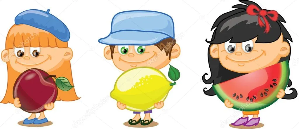Niños de dibujos animados con frutas — Vector stock © virinaflora ... Niños de dibujos animados con frutas — Vector stock © virinaflora ...