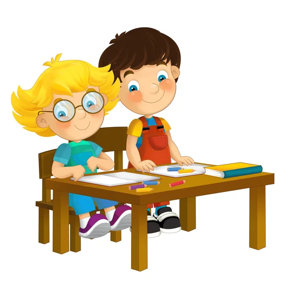 Niños de dibujos animados sentado - aprendizaje — Foto stock ... Niños de dibujos animados sentado - aprendizaje — Foto stock ...