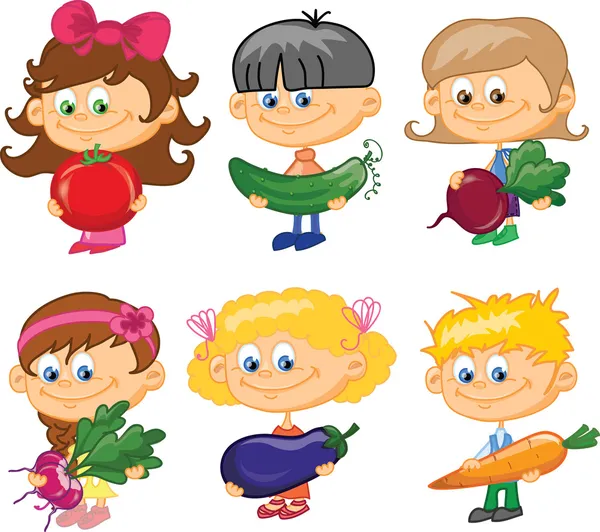 niños de dibujos animados con verduras — Vector stock ... niños de dibujos animados con verduras — Vector stock ...
