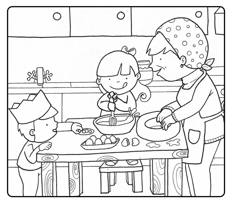 Colorea niños cocinando con su abuela en Navidad. Colorear con ... Colorea niños cocinando con su abuela en Navidad. Colorear con ...