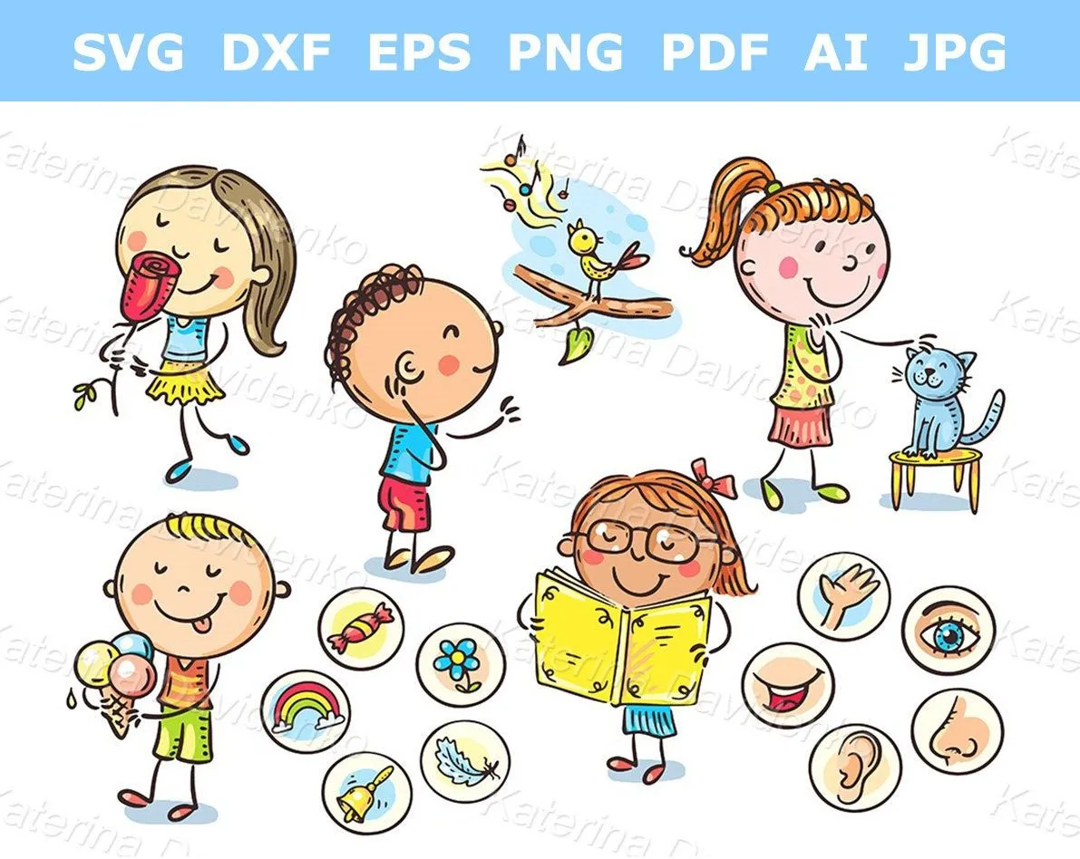 Niños garabatos que ilustran los cinco sentidos: olfato oído vista gusto tacto Clipart educativo para niños - Etsy México Niños garabatos que ilustran los cinco sentidos: olfato oído vista gusto tacto Clipart educativo para niños - Etsy México