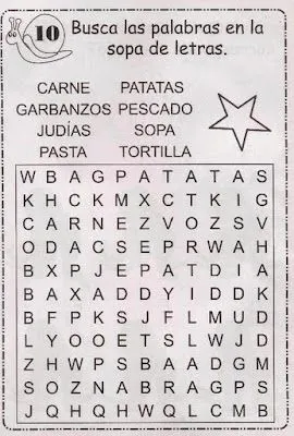 PARA NIÑOS E INFANTIL: SOPAS DE LETRAS PARA NIÑOS - LOS ALIMENTOS