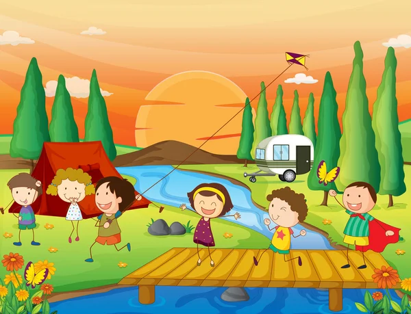 Niños jugando en la naturaleza — Vector stock © interactimages ... Niños jugando en la naturaleza — Vector stock © interactimages ...