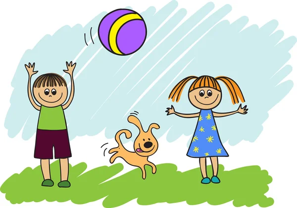 Niños jugando con una pelota — Vector stock © Needle #31020367 Niños jugando con una pelota — Vector stock © Needle #31020367