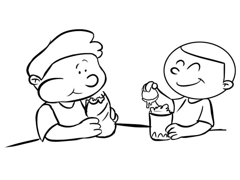 Niños merendando: Dibujos para colorear