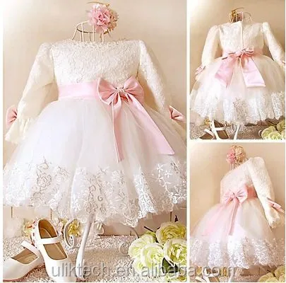 los niños de la moda de la boda vestido de manga larga blanco arco ...