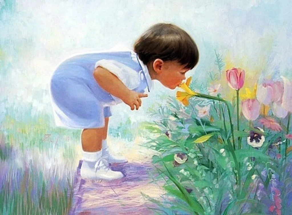 Ninos oliendo flores - Imagui