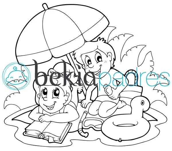 Niños en la playa: dibujo para colorear