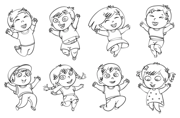 Los niños saltan de alegría. libro para colorear — Vector stock ... Los niños saltan de alegría. libro para colorear — Vector stock ...