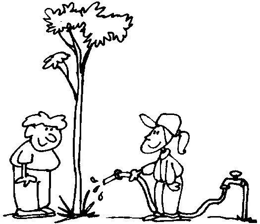 Colorear : Niños que riegan un árbol - Portal Escuela Colorear : Niños que riegan un árbol - Portal Escuela