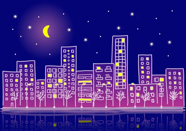Noche urbana de dibujos animados — Vector stock © Ghenadie #3749674