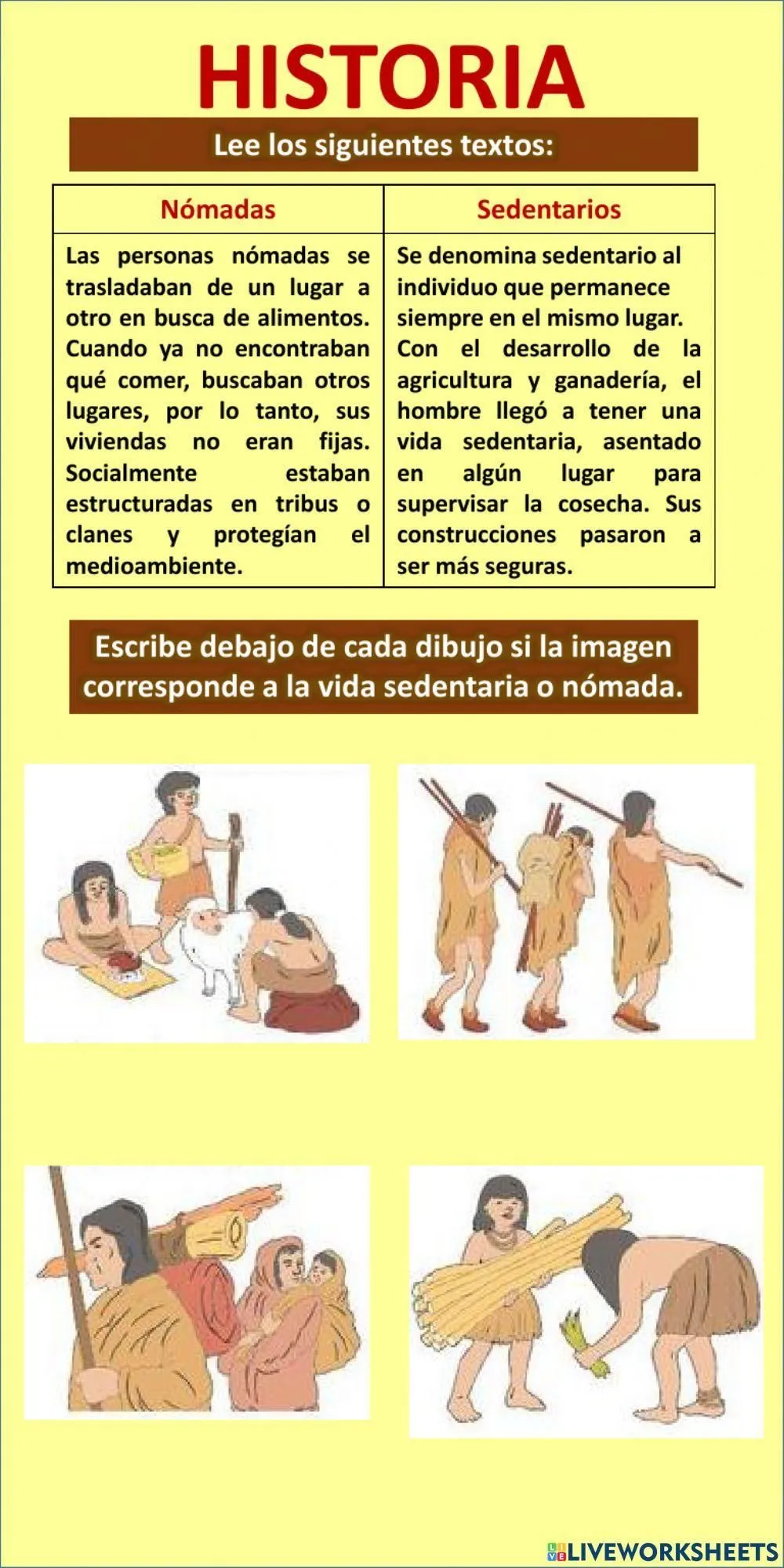 Nómadas y sedentarios worksheet for Sexto grado | Live Worksheets