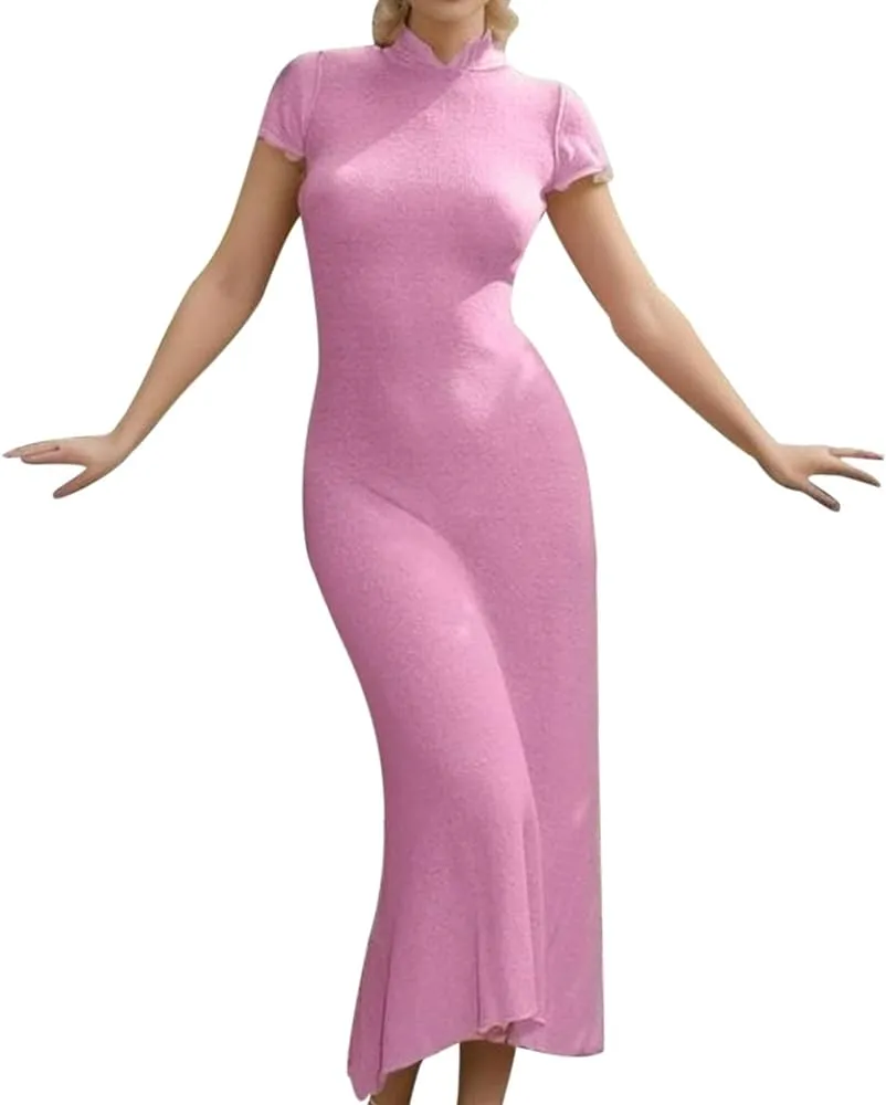Nombre del producto: vestido largo de manga corta de color liso con capucha para mujer, vestido largo con capucha para mujer, moderno, informal y cómodo, vestido de princesa de tul, Rosa., L: Nombre del producto: vestido largo de manga corta de color liso con capucha para mujer, vestido largo con capucha para mujer, moderno, informal y cómodo, vestido de princesa de tul, Rosa., L: