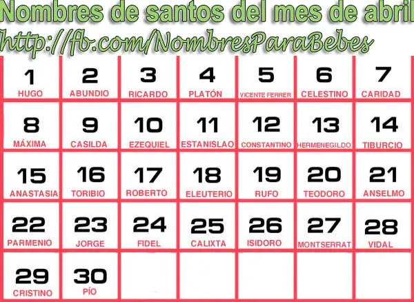 NOMBRES DE SANTOS DEL MES DE ABRIL : NOMBRES PARA BEBES VARONES Y ... NOMBRES DE SANTOS DEL MES DE ABRIL : NOMBRES PARA BEBES VARONES Y ...