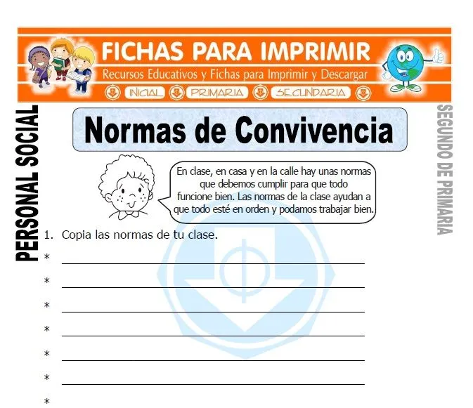 Normas de Convivencia para Segundo de Primaria - Fichas para Imprimir Normas de Convivencia para Segundo de Primaria - Fichas para Imprimir