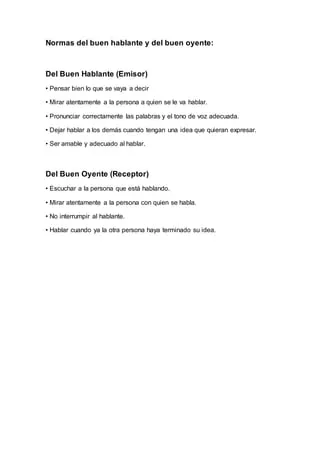 Normas del buen hablante y del buen oyente | PDF Normas del buen hablante y del buen oyente | PDF
