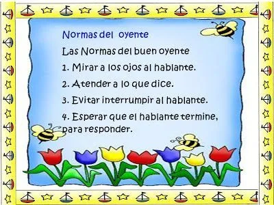 NORMAS DEL BUEN OYENTE Y EL BUEN HABLANTE | Buen oyente, Maestra asuncion, Planes de lecciones de español NORMAS DEL BUEN OYENTE Y EL BUEN HABLANTE | Buen oyente, Maestra asuncion, Planes de lecciones de español