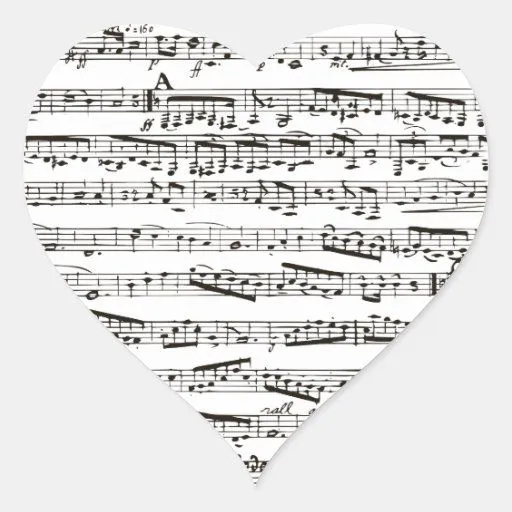 Notas musicales blancos y negros pegatina en forma de corazón | Zazzle