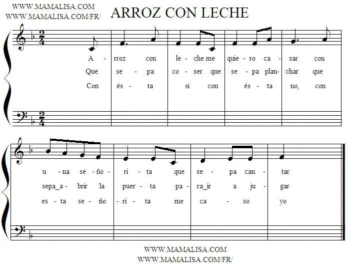 Partitura de Arroz con leche - Mamá Lisa's World en español Partitura de Arroz con leche - Mamá Lisa's World en español