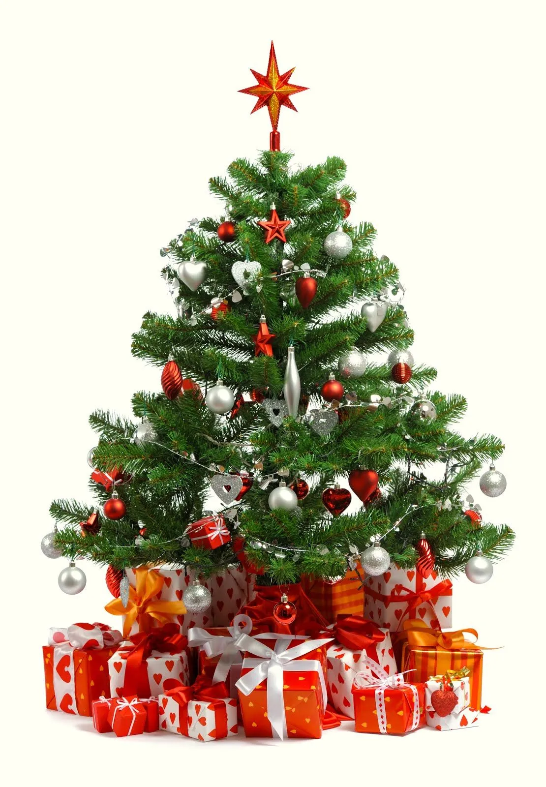 Pino verde decorado con esferas y regalos para Navidad | Banco de ...