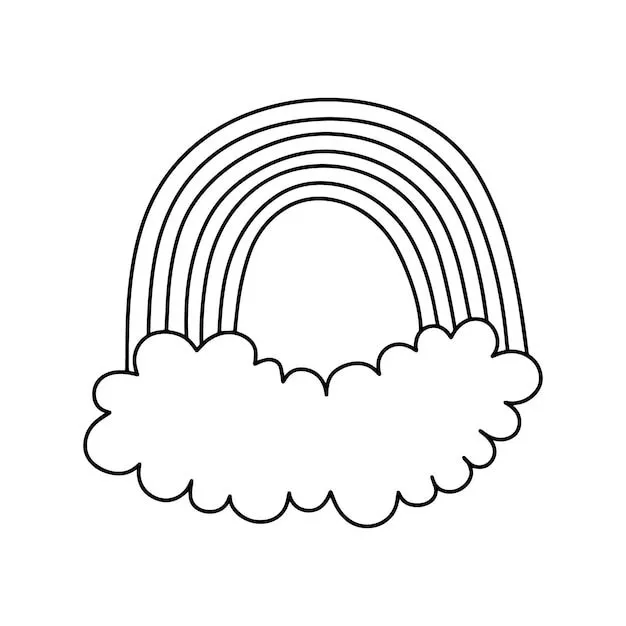 Nube con el fenómeno del clima del arco iris después de la lluvia doodle libro para colorear de dibujos animados lineales | Vector Premium Nube con el fenómeno del clima del arco iris después de la lluvia doodle libro para colorear de dibujos animados lineales | Vector Premium
