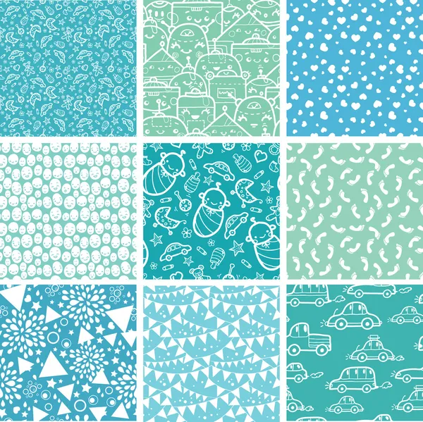 Nueve patrones inconsútil de bebé niño azul fondos colección ... Nueve patrones inconsútil de bebé niño azul fondos colección ...