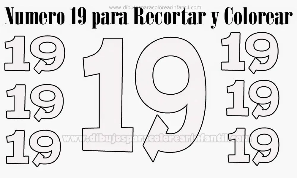 Numero 19 para recortar y colorear - Dibujos para colorear ... Numero 19 para recortar y colorear - Dibujos para colorear ...