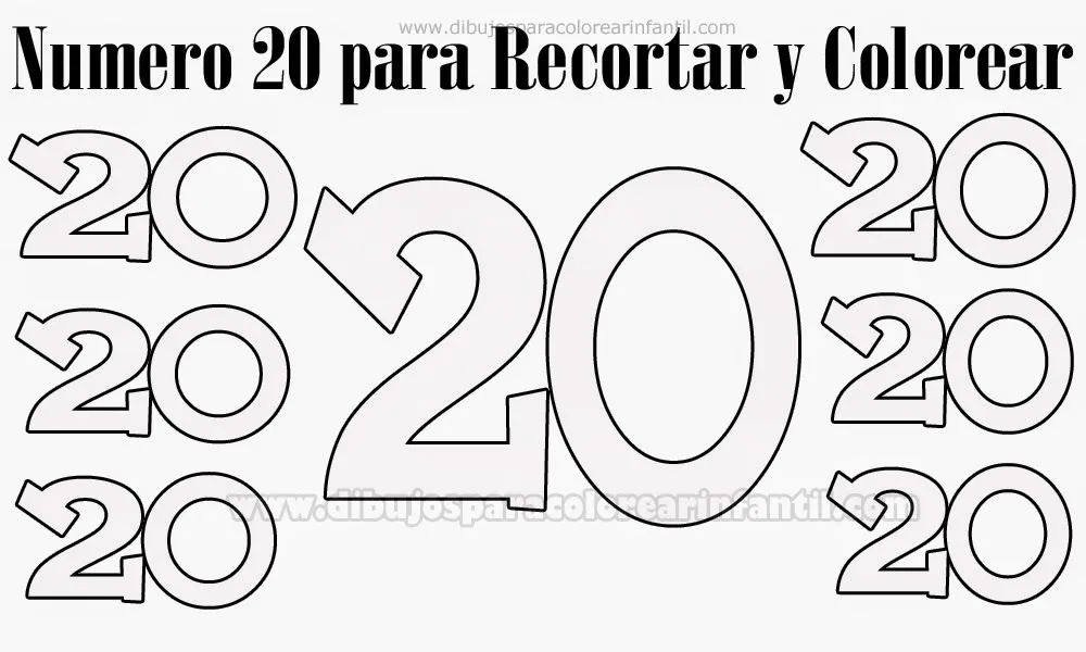 Numero 20 para recortar y colorear - Dibujos para colorear ... Numero 20 para recortar y colorear - Dibujos para colorear ...