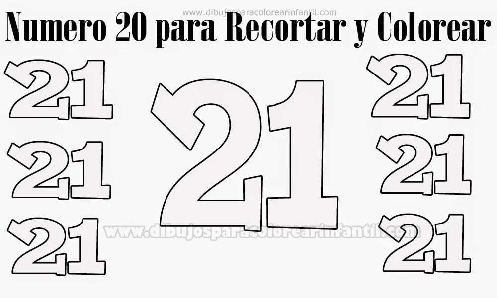 Numero 21 para recortar y colorear - Dibujos para colorear ... Numero 21 para recortar y colorear - Dibujos para colorear ...