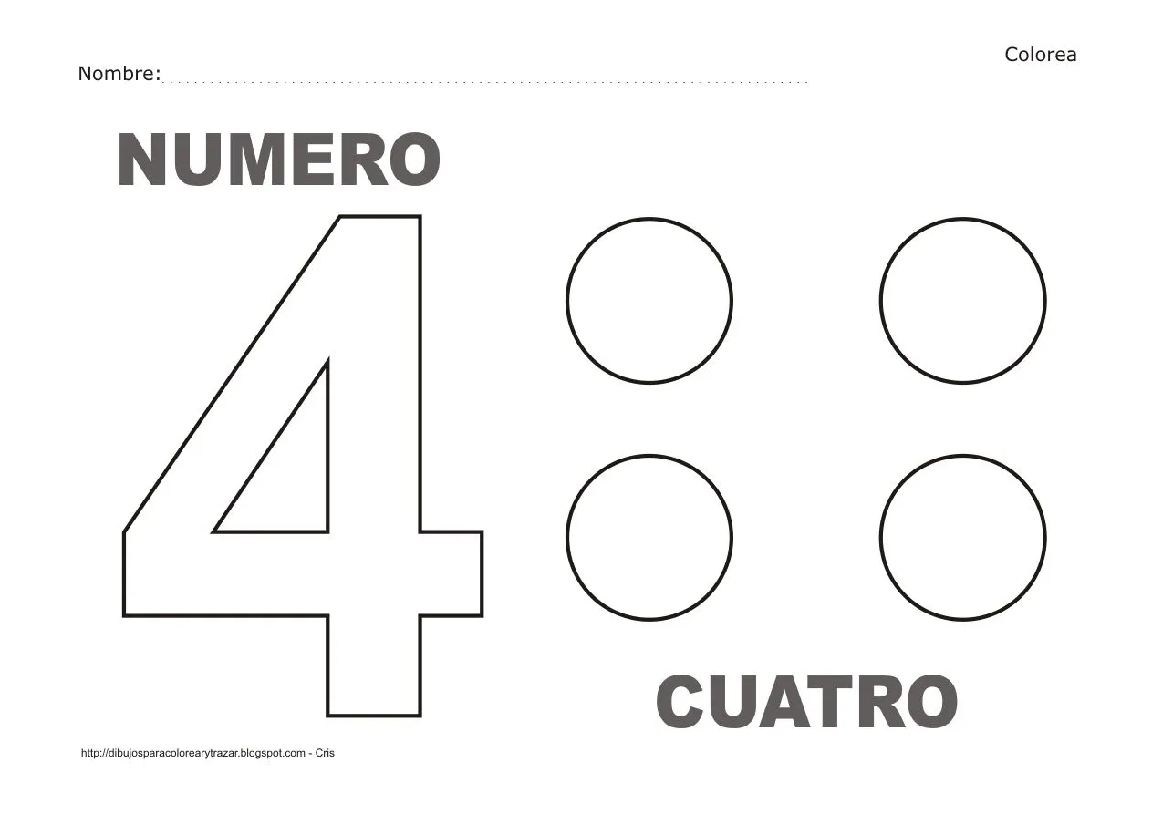 número 4 para colorear Colouring Pages