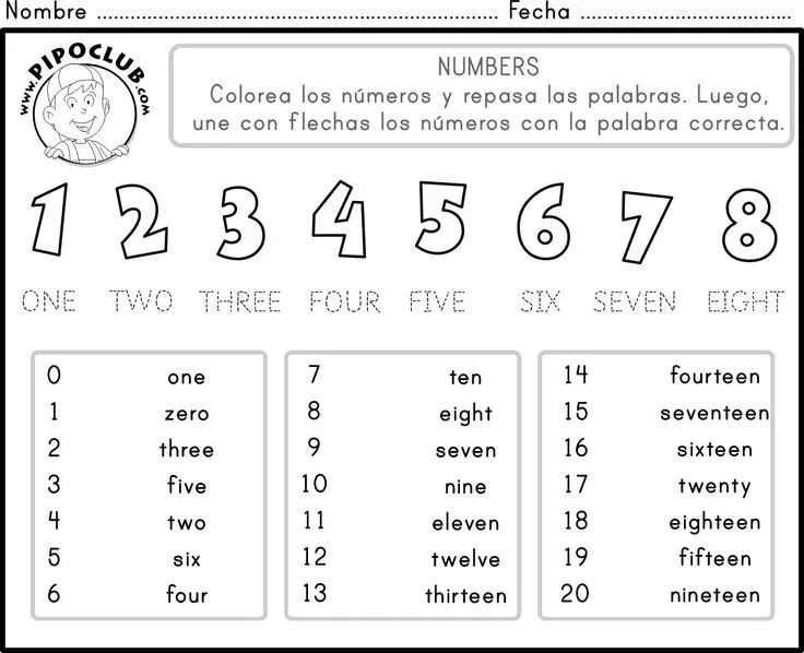 Los números del 0 al 20 en inglés. Imprime. Colorea los números y ... Los números del 0 al 20 en inglés. Imprime. Colorea los números y ...