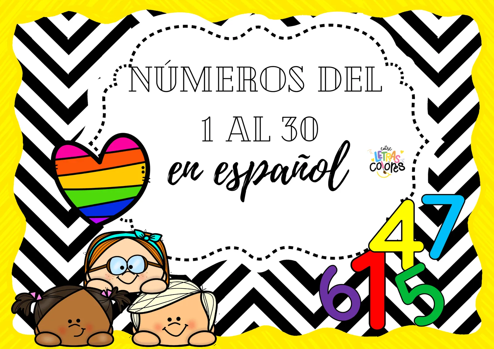 Números del 1 al 30 (inglés y español) - Entre Letras y Colores Números del 1 al 30 (inglés y español) - Entre Letras y Colores