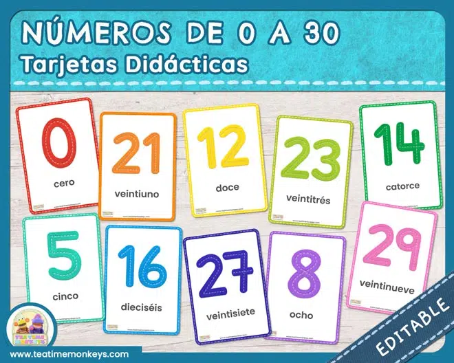 NÚMEROS DE 0 A 30 - Tarjetas Didácticas - Tea Time Monkeys NÚMEROS DE 0 A 30 - Tarjetas Didácticas - Tea Time Monkeys