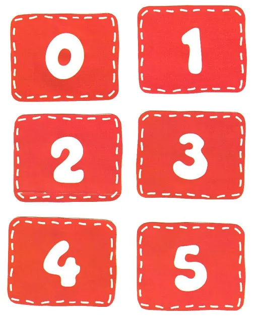 Números del 0 al 5, muchos-pocos y suma en horizontal