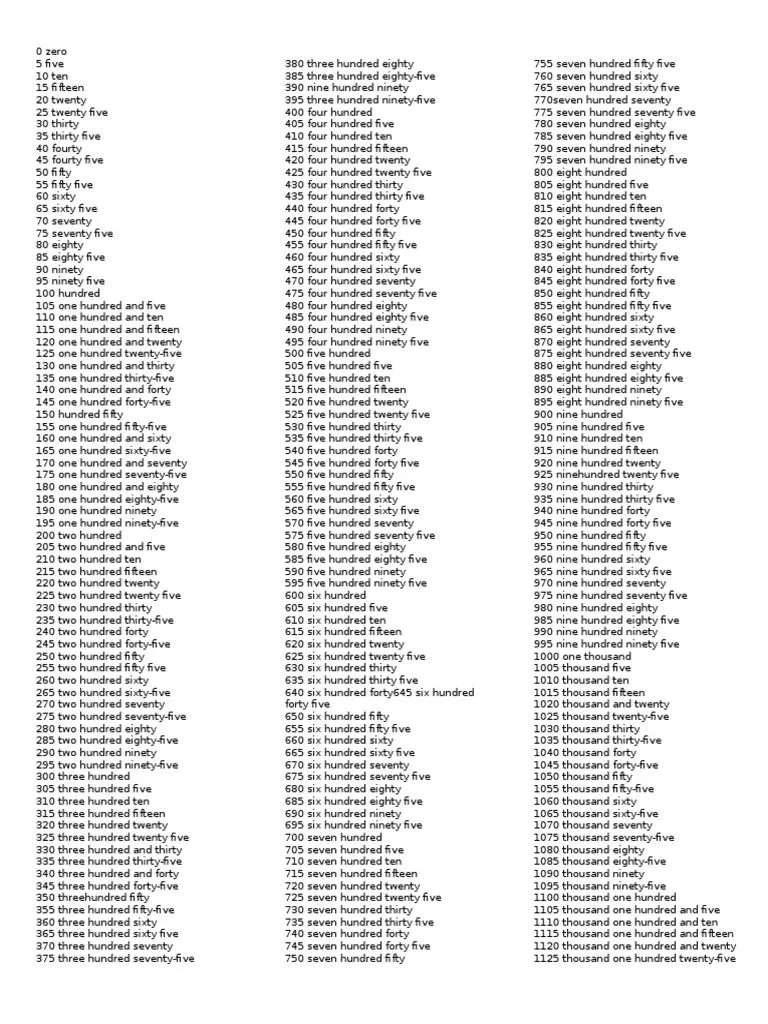 Los Numeros en 5 en A 5000 en INGLES | PDF