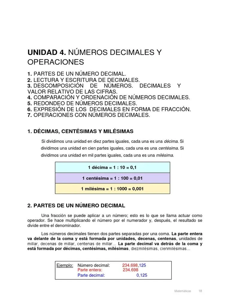 Numeros Decimales y Operaciones | PDF | División (Matemáticas) | Fracción (Matemáticas) Numeros Decimales y Operaciones | PDF | División (Matemáticas) | Fracción (Matemáticas)