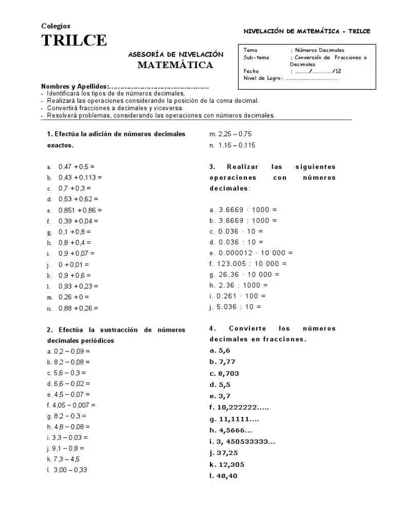 Numeros Decimales | PDF