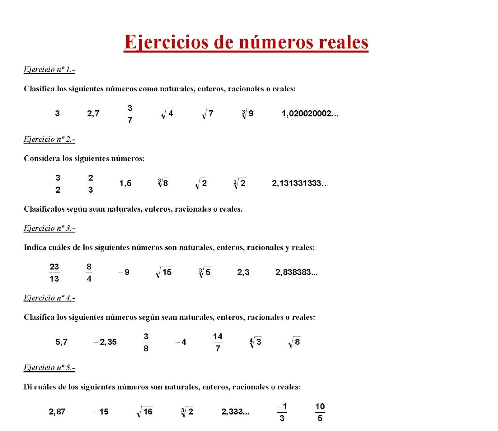 Ejercicios con numeros en inglés - Imagui