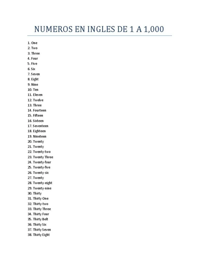 Numeros en Ingles de 1 A 1000 | PDF
