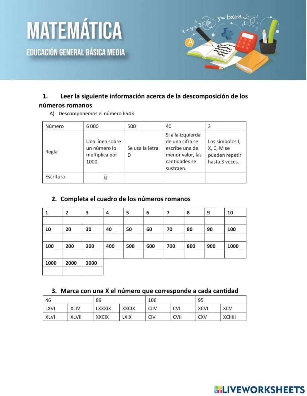 Números romanos online exercise for SÉPTIMO | Live Worksheets