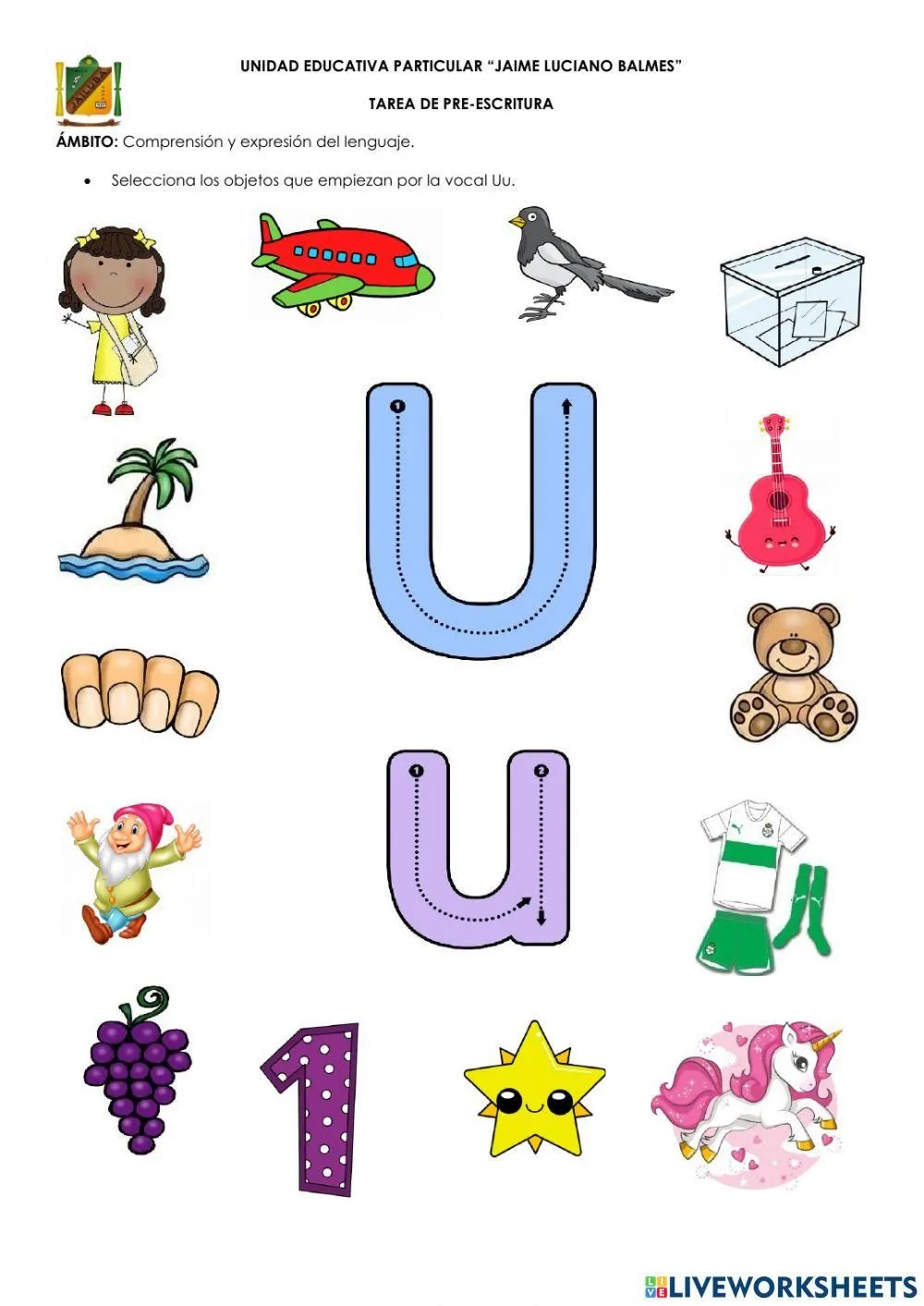 OBJETOS QUE EMPIEZAN CON LA VOCAL Uu online exercise for | Live Worksheets