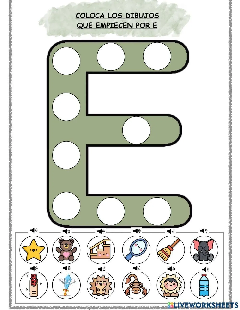 Objetos que empiezan con la vocal e worksheet | Live Worksheets