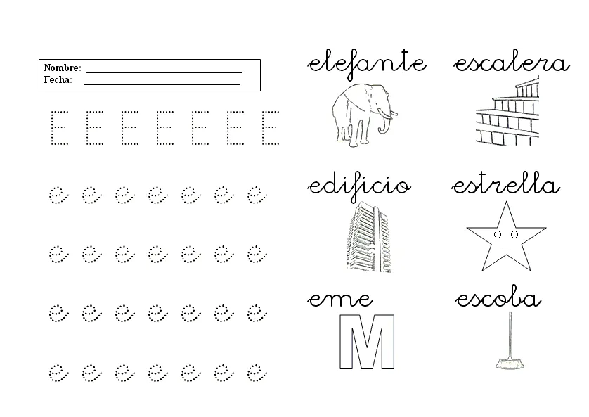 objetos con la letra e Colouring Pages