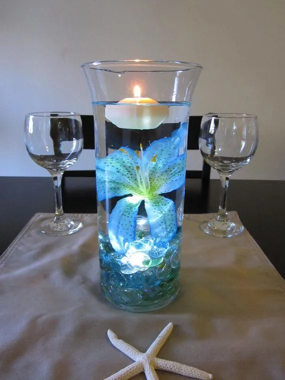 Ocean Blue Tiger Lily Wedding Centerpiece Kit Blue Marbles and LED ...