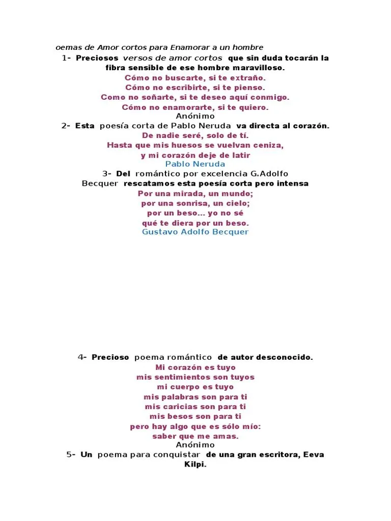 Oemas de Amor Cortos para Enamorar A Un Hombre | PDF | Amor Oemas de Amor Cortos para Enamorar A Un Hombre | PDF | Amor