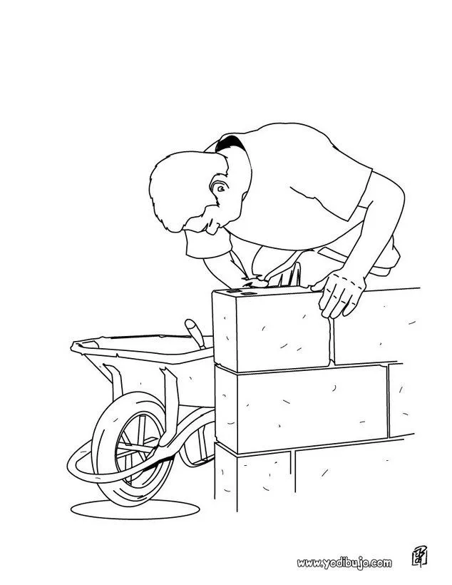 Oficios y profesiones: Dibujos para pintar, un albañil para imprimir Oficios y profesiones: Dibujos para pintar, un albañil para imprimir